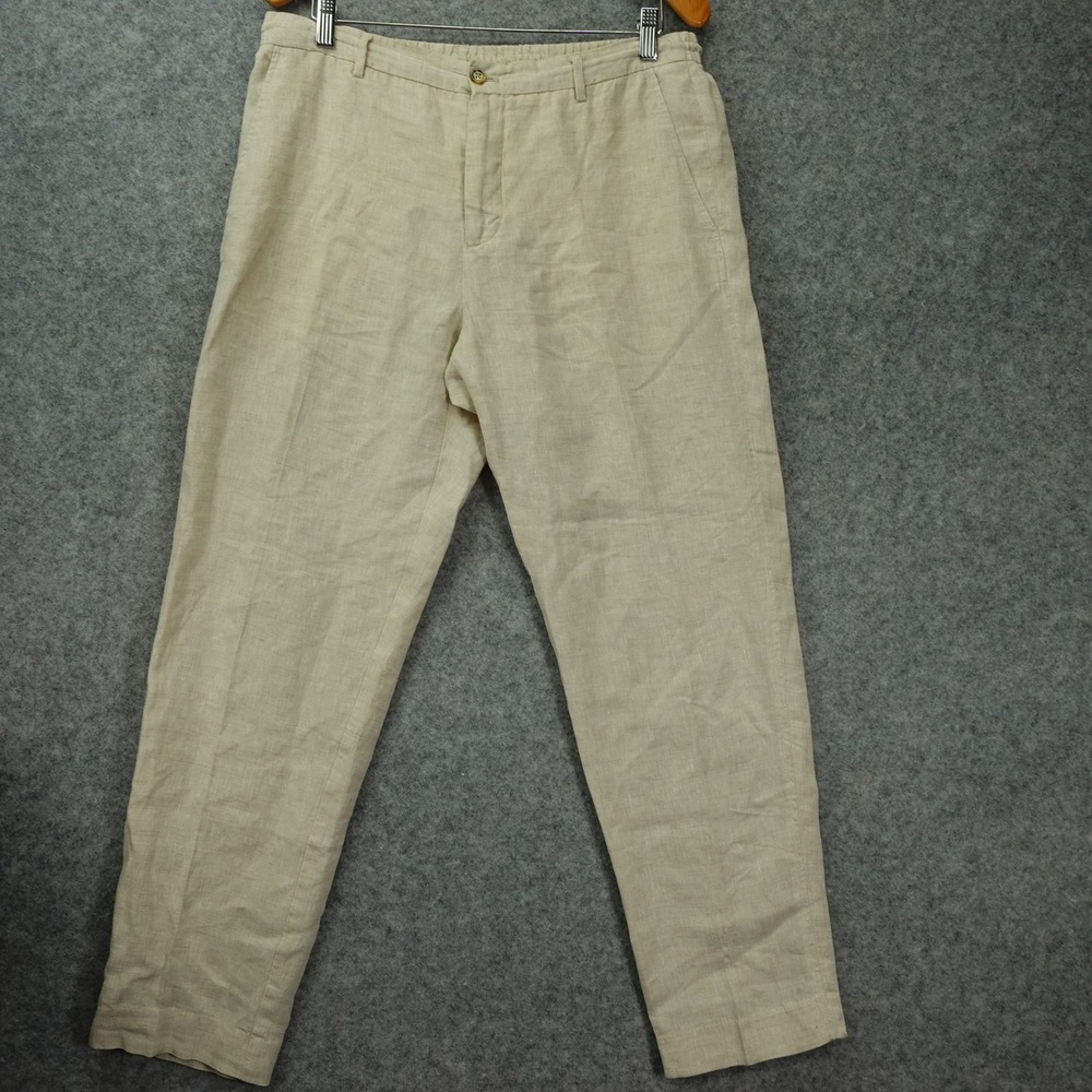 ZARA Linen Pants Mens L Cream White Neutral Flax Summer Coastal Workwear 34x30